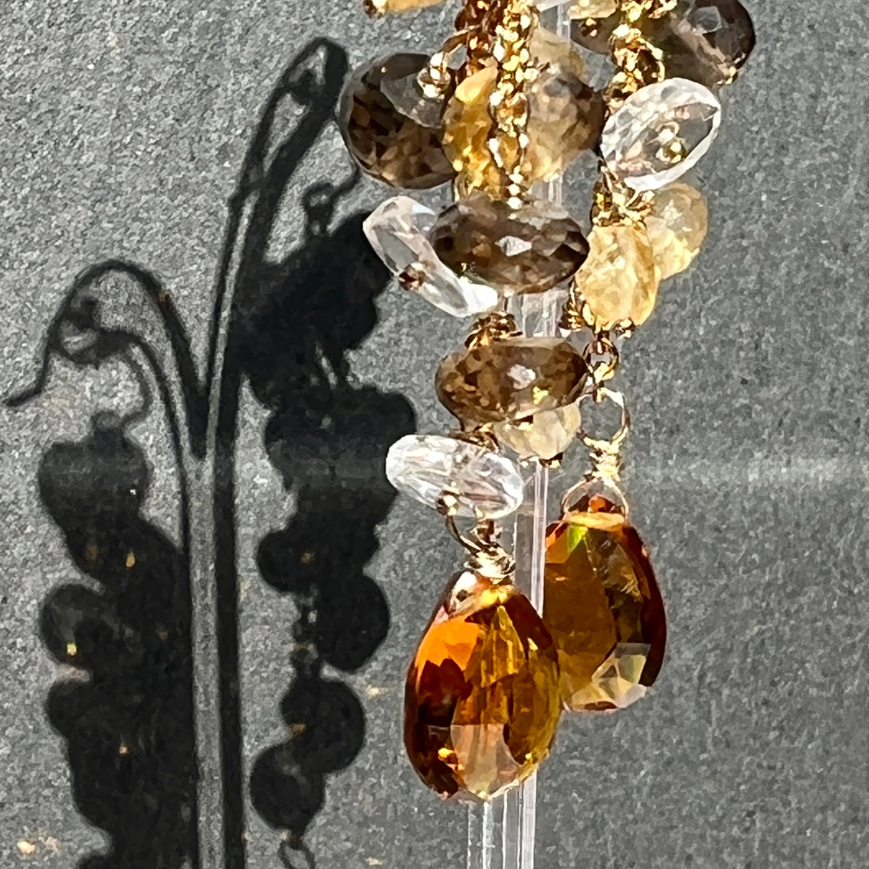 Citrine & Smokey Quartz Waterfall Earrings