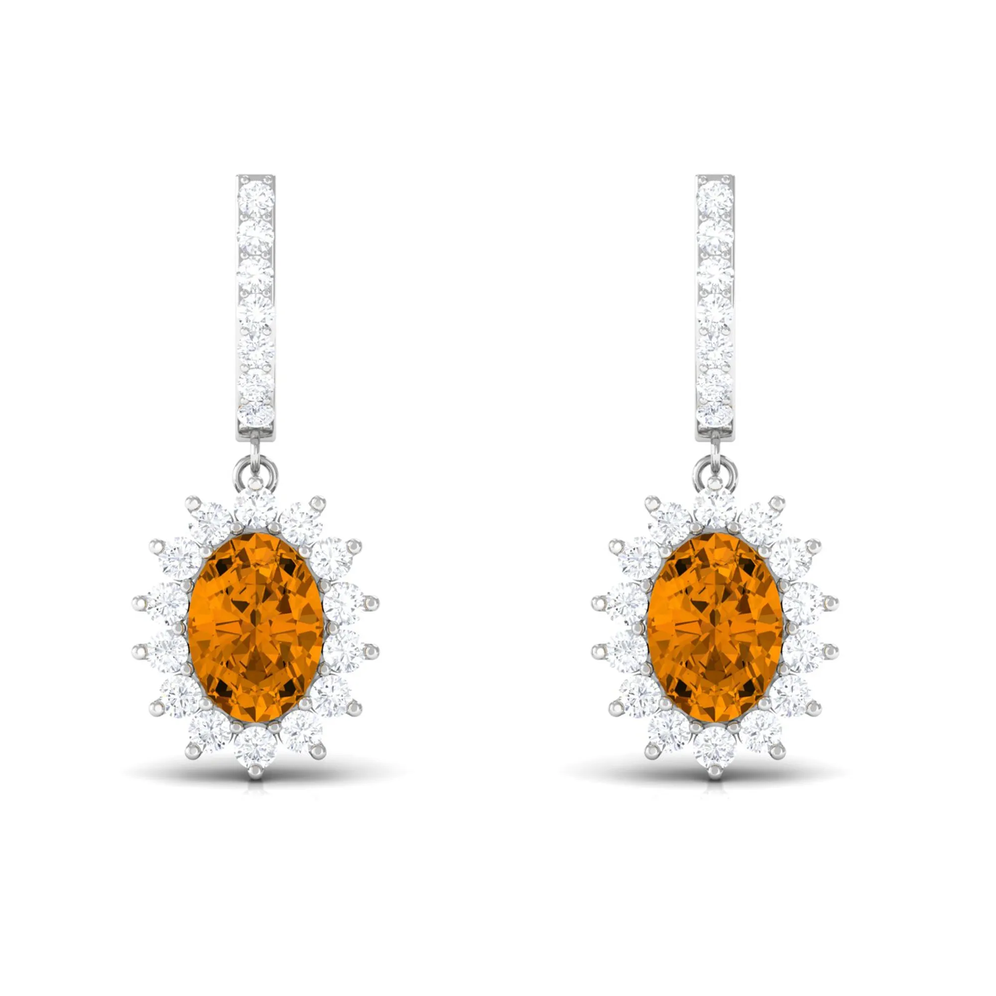 Citrine and Moissanite Sunburst J Hoop Drop Earrings