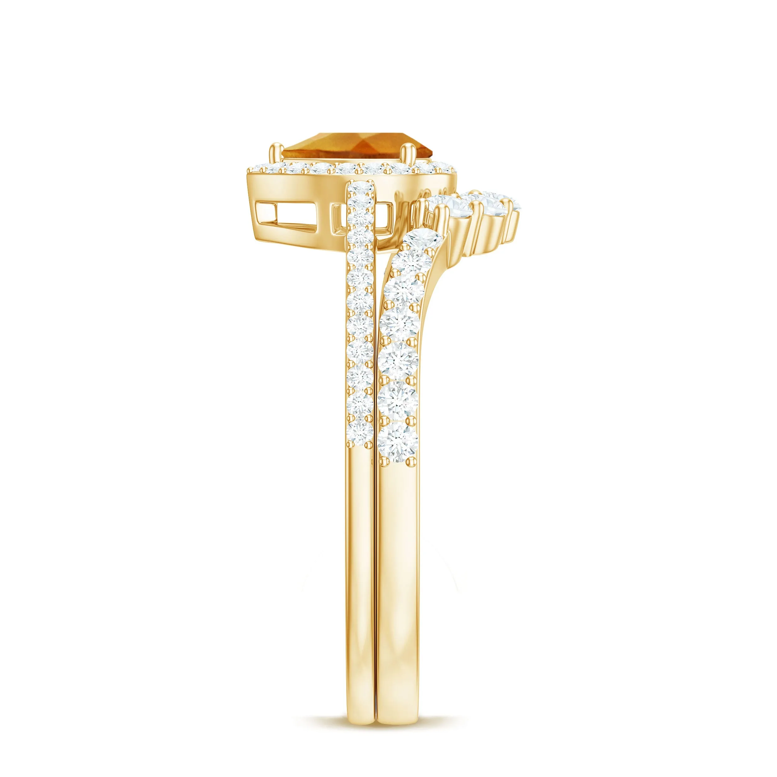 Citrine Designer Teardrop Ring Set with Moissanite Halo