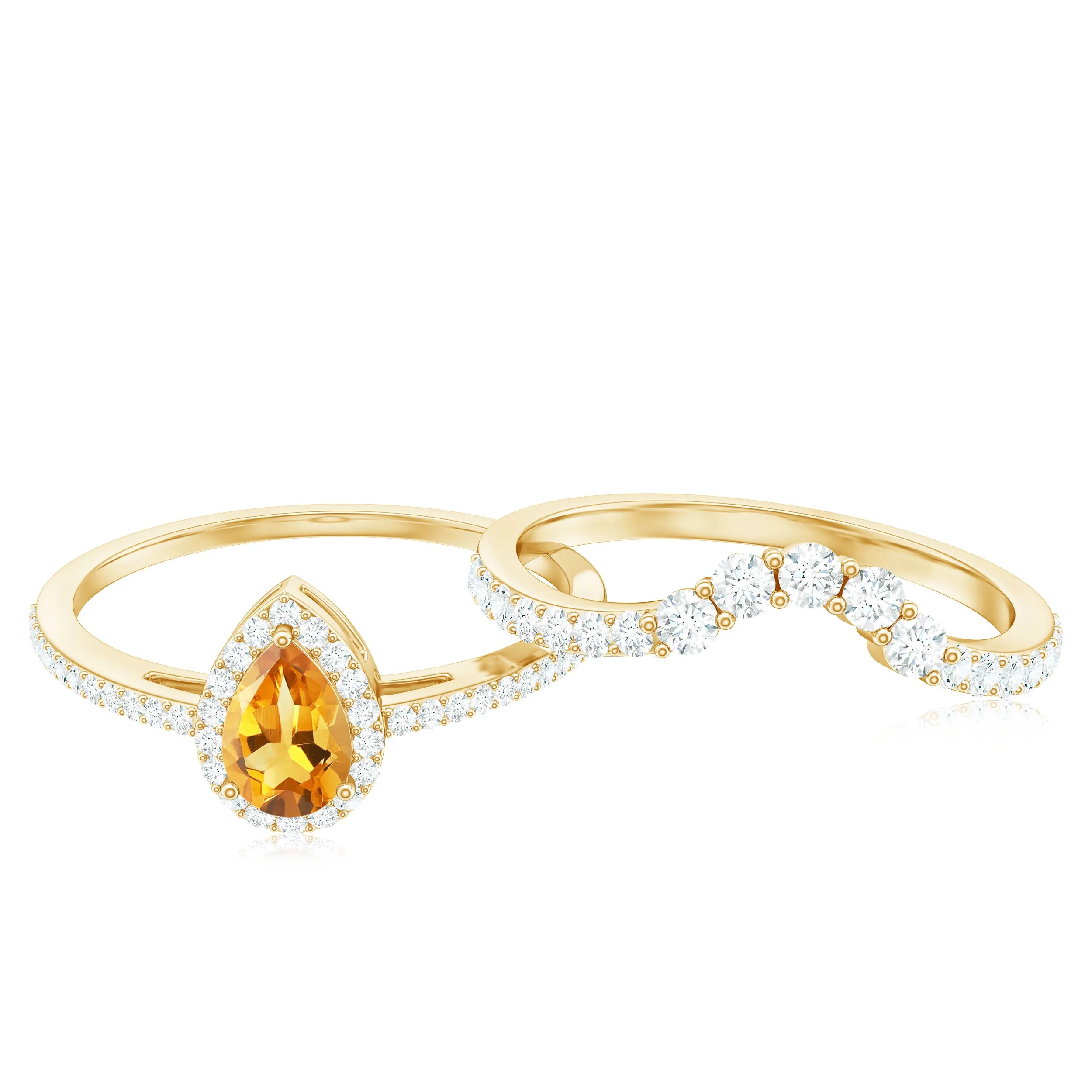 Citrine Designer Teardrop Ring Set with Moissanite Halo