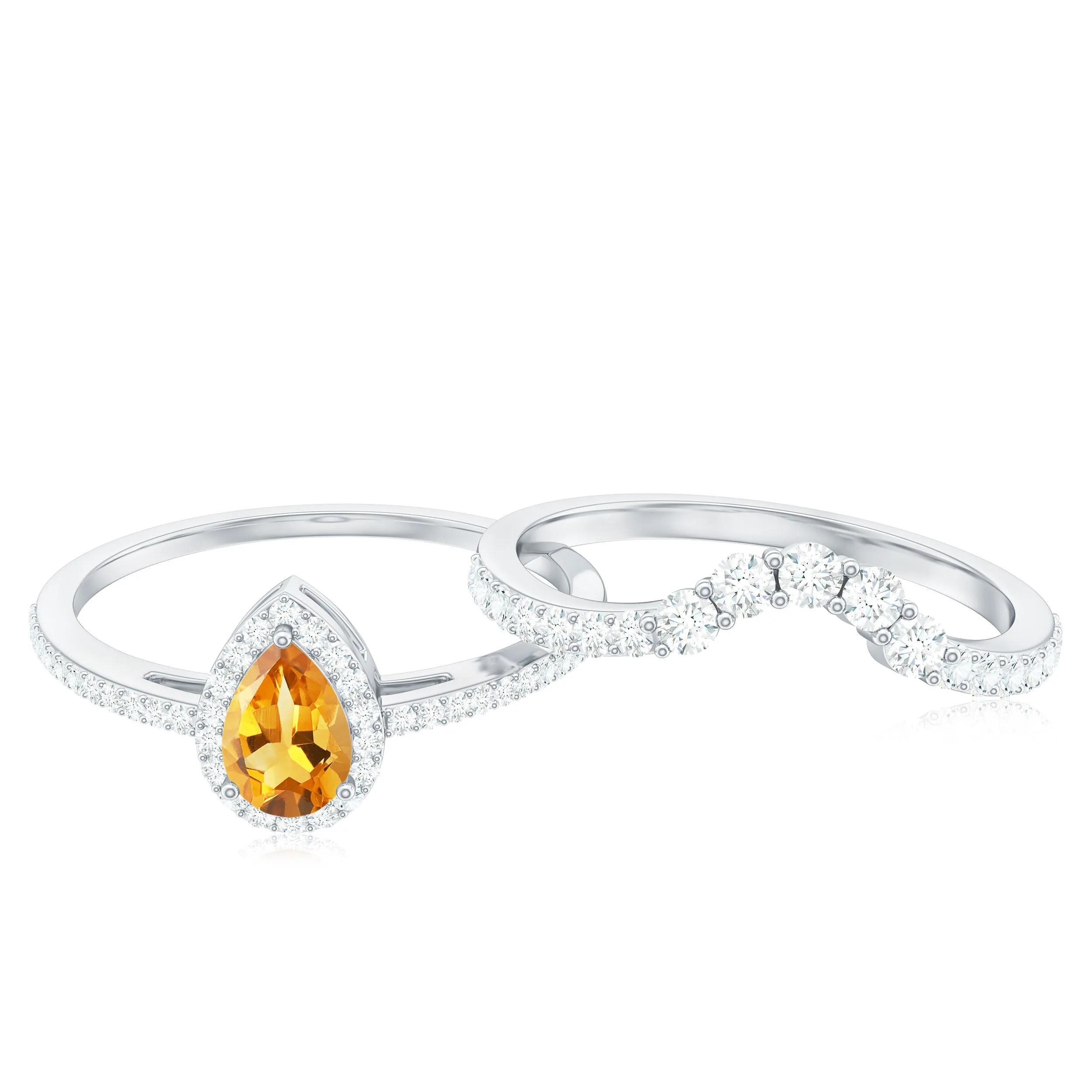 Citrine Designer Teardrop Ring Set with Moissanite Halo