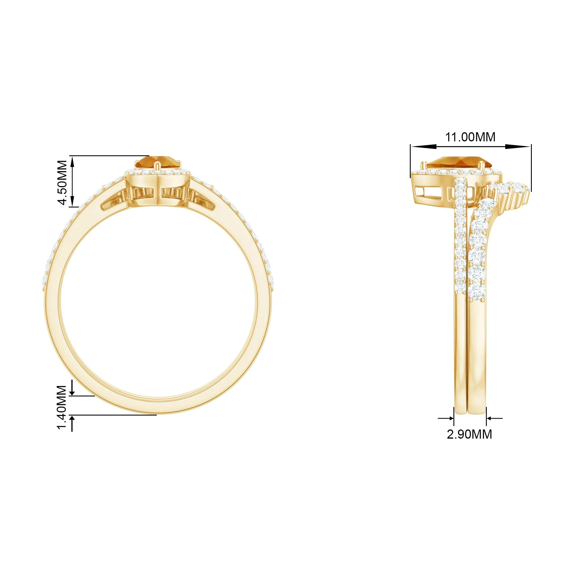 Citrine Designer Teardrop Ring Set with Moissanite Halo