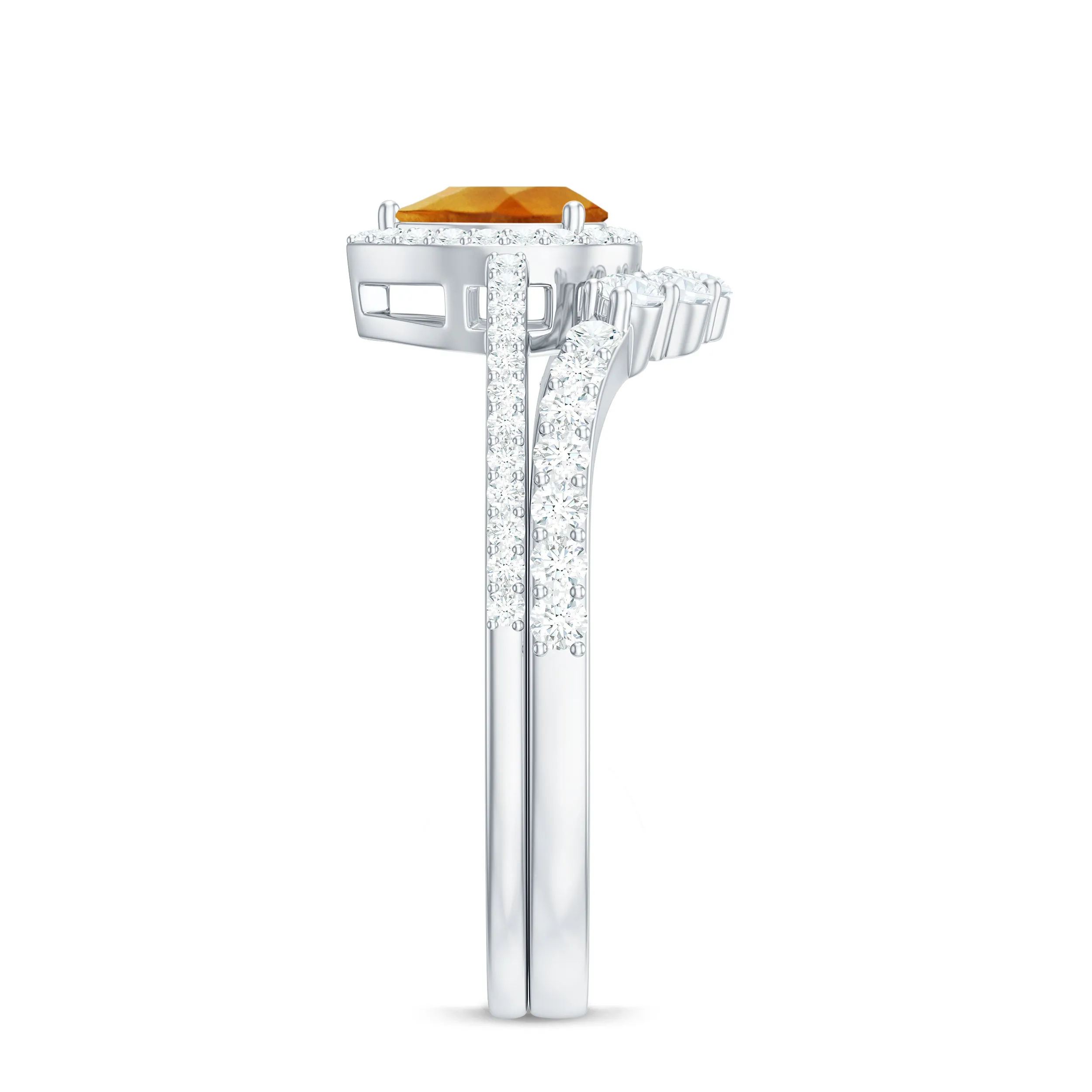 Citrine Designer Teardrop Ring Set with Moissanite Halo
