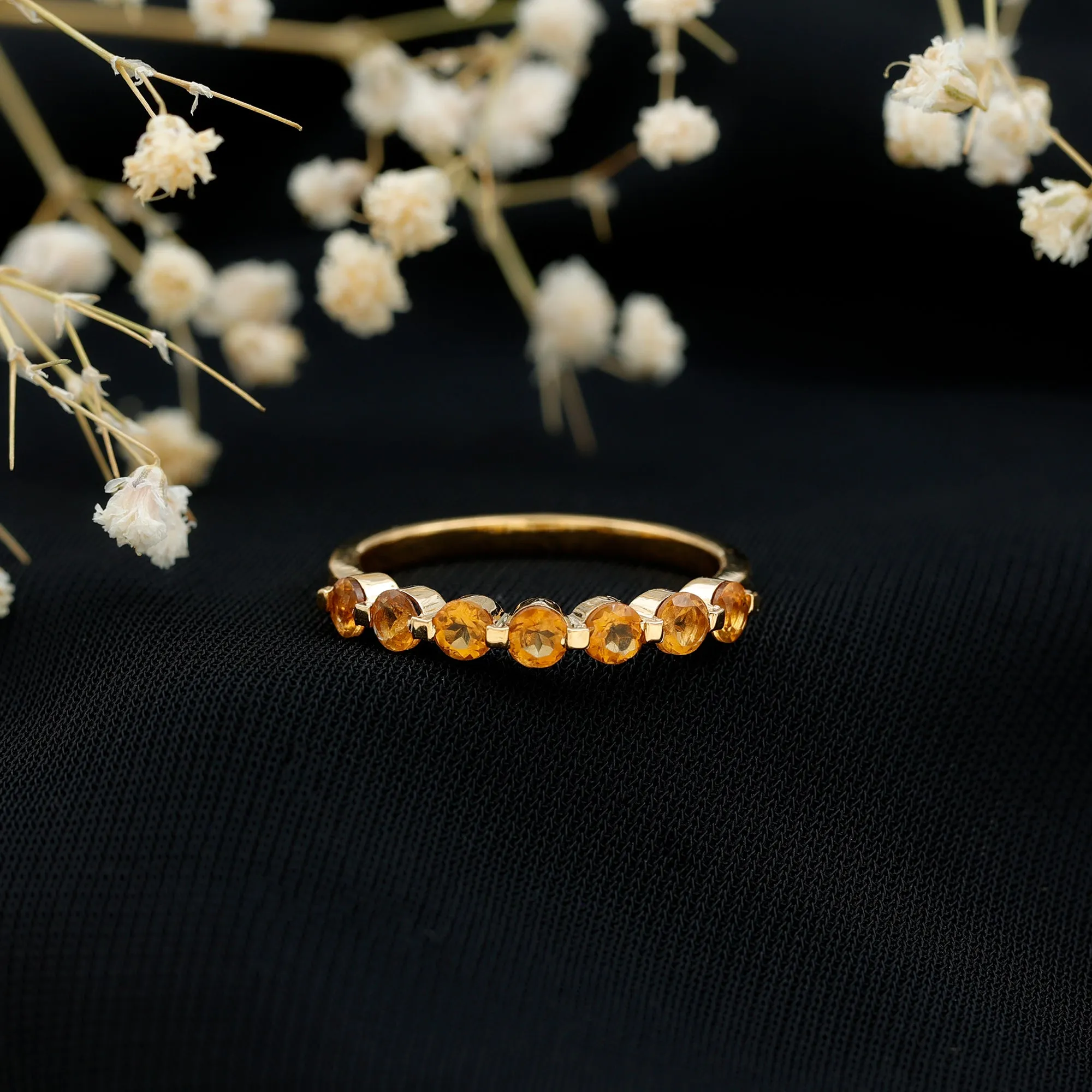 Citrine Seven Stone Half Eternity Band Ring