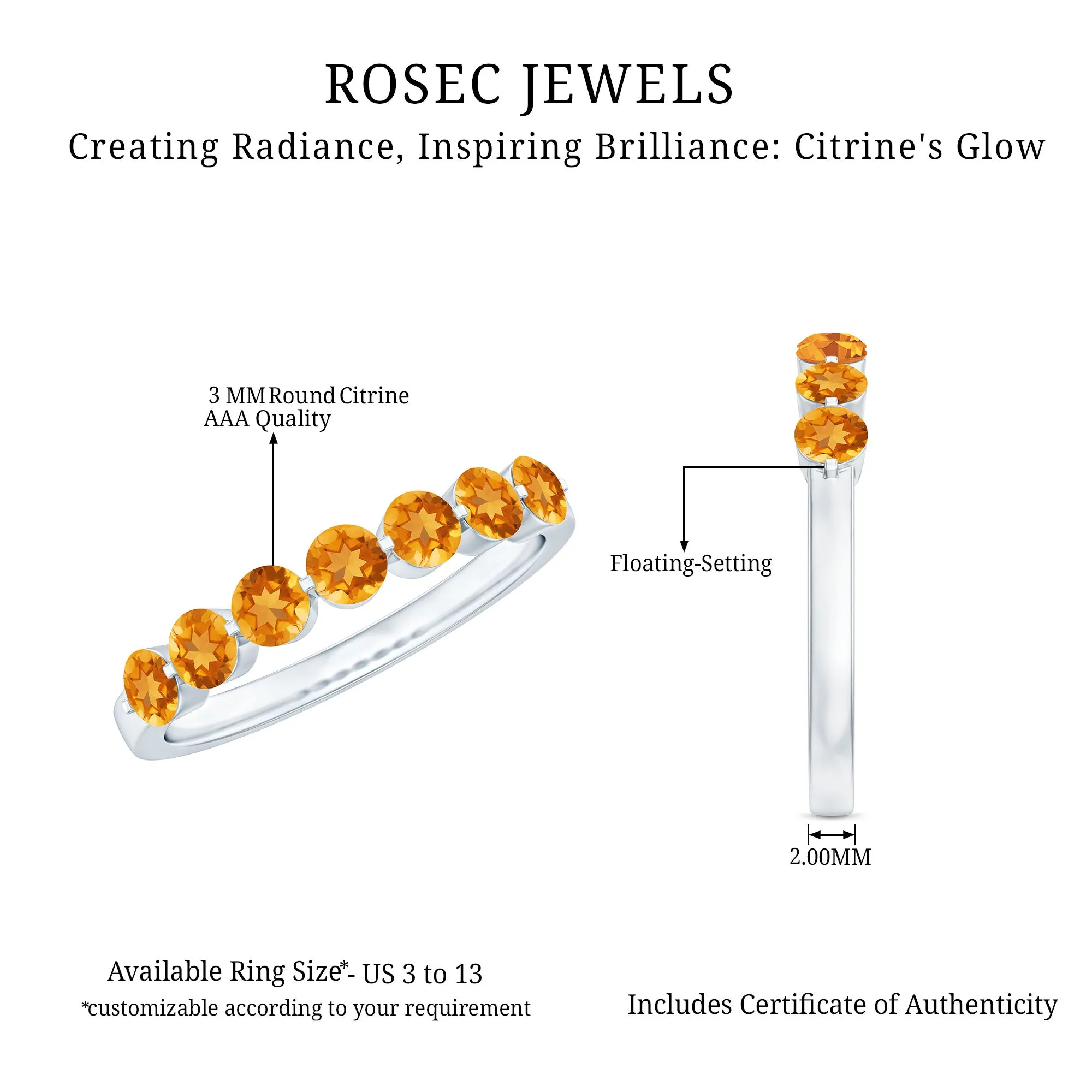Citrine Seven Stone Half Eternity Band Ring