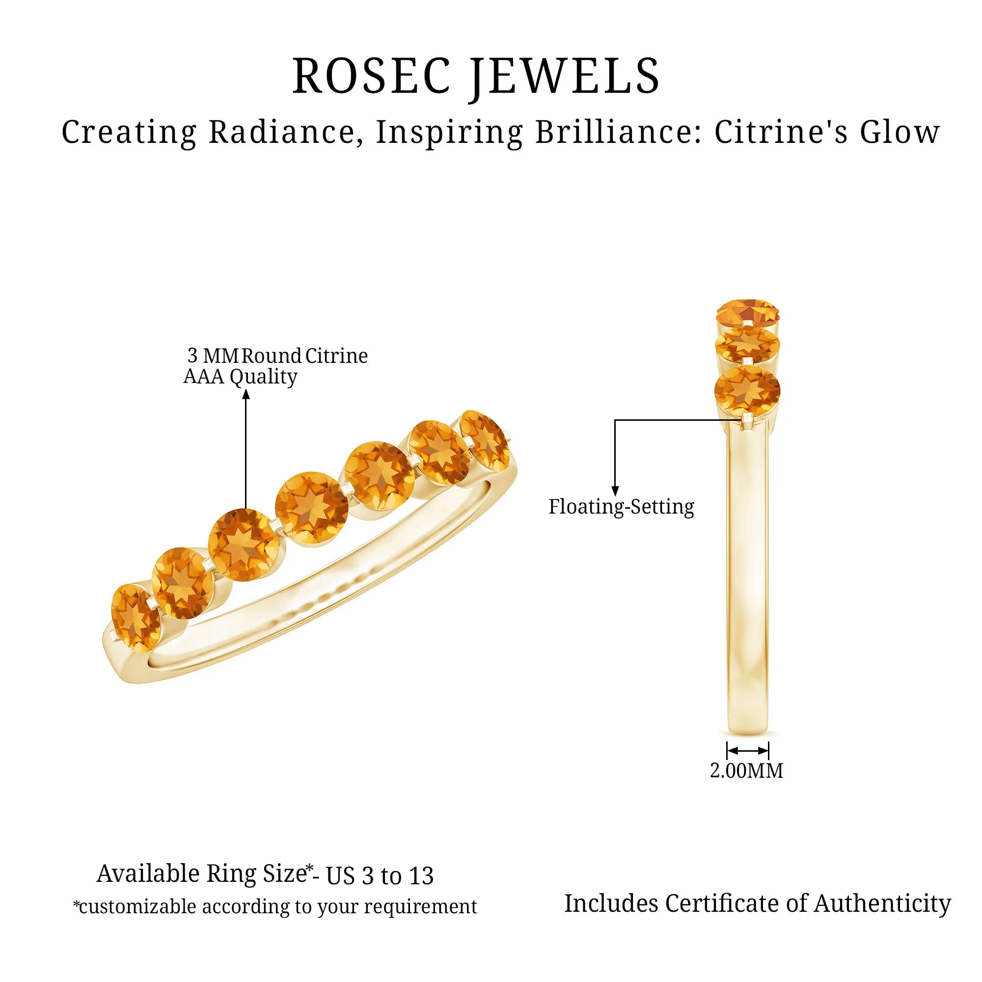 Citrine Seven Stone Half Eternity Band Ring
