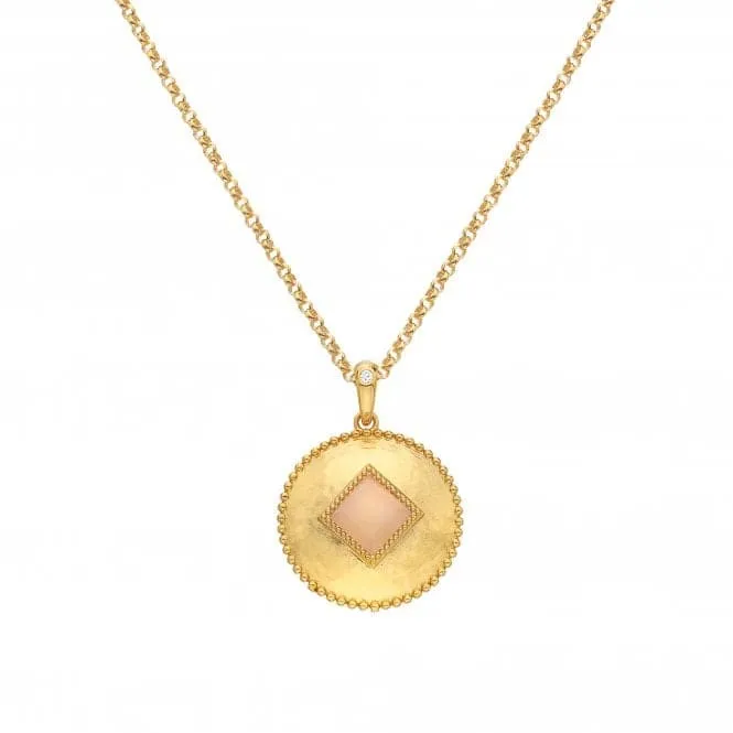 Coin Pendant Pink Quartz Necklace DP936
