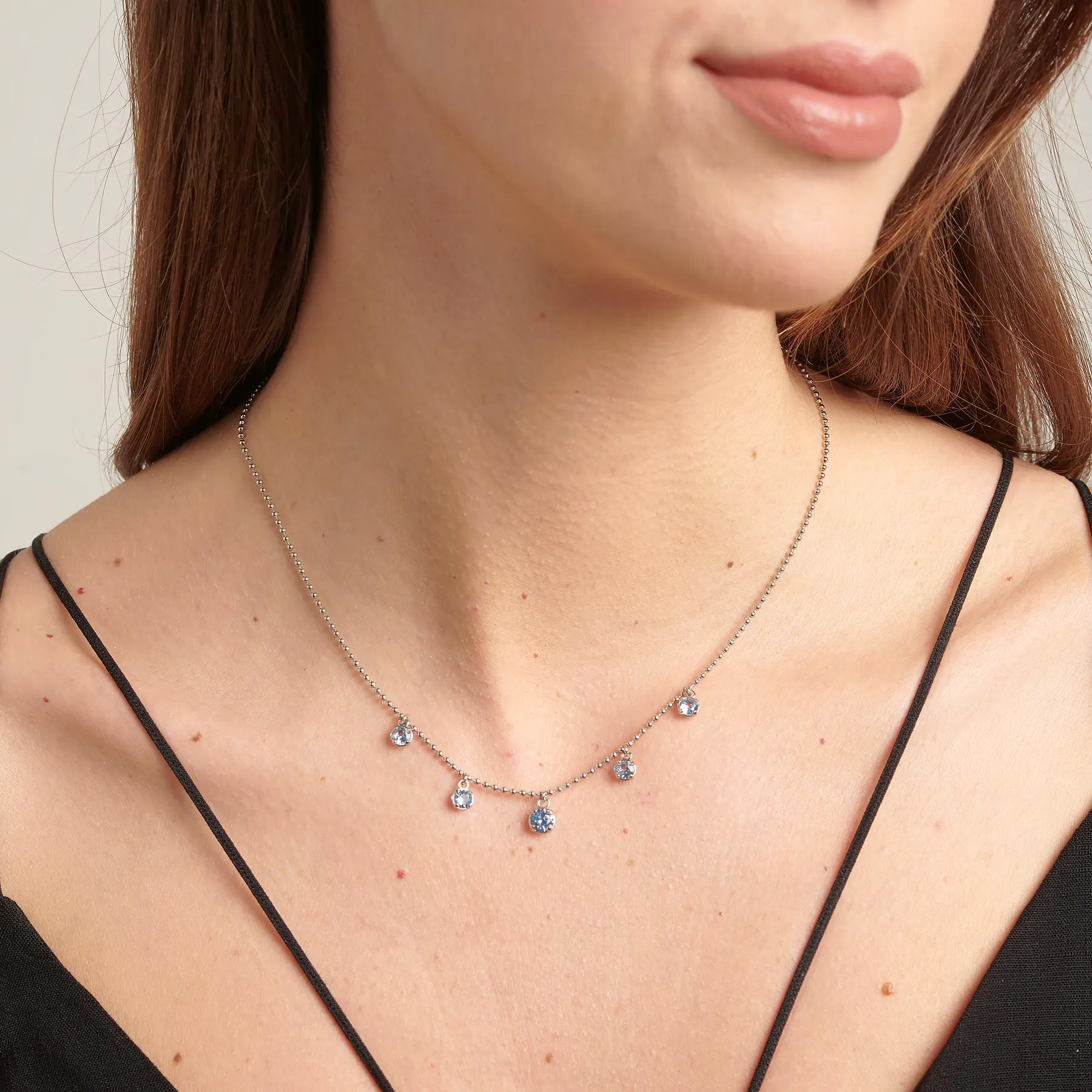 Colored Cubic Zirconia Drops Necklace in Stainless Steel
