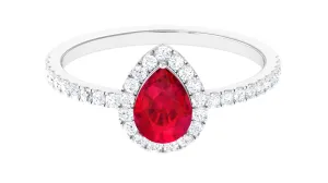 Created Ruby Halo Engagement Ring With Diamond Accent