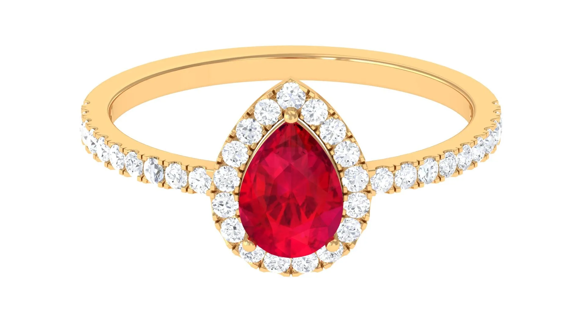 Created Ruby Halo Engagement Ring With Diamond Accent