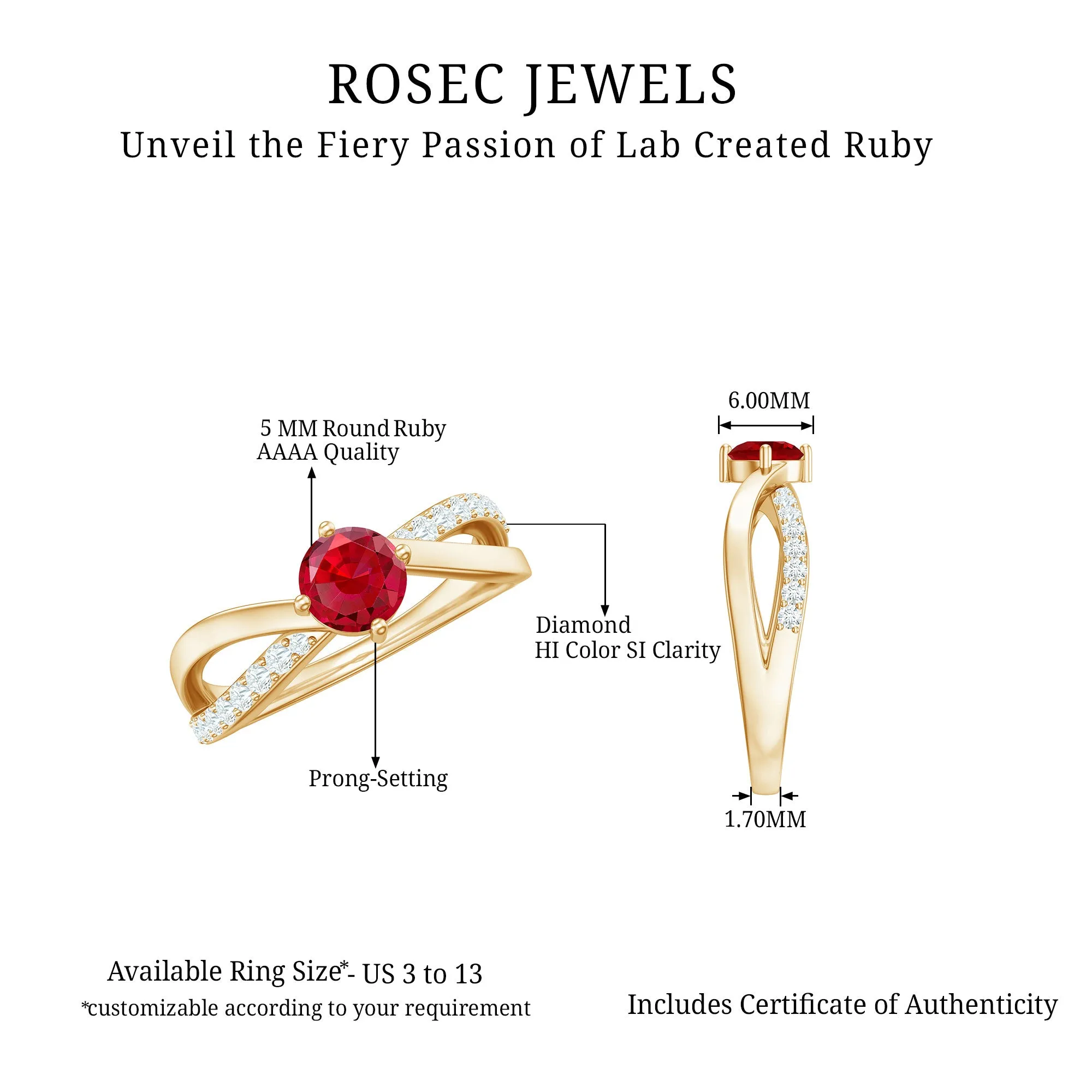 Created Ruby Solitaire Ring with Diamond Accent