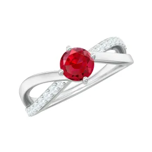 Created Ruby Solitaire Ring with Diamond Accent