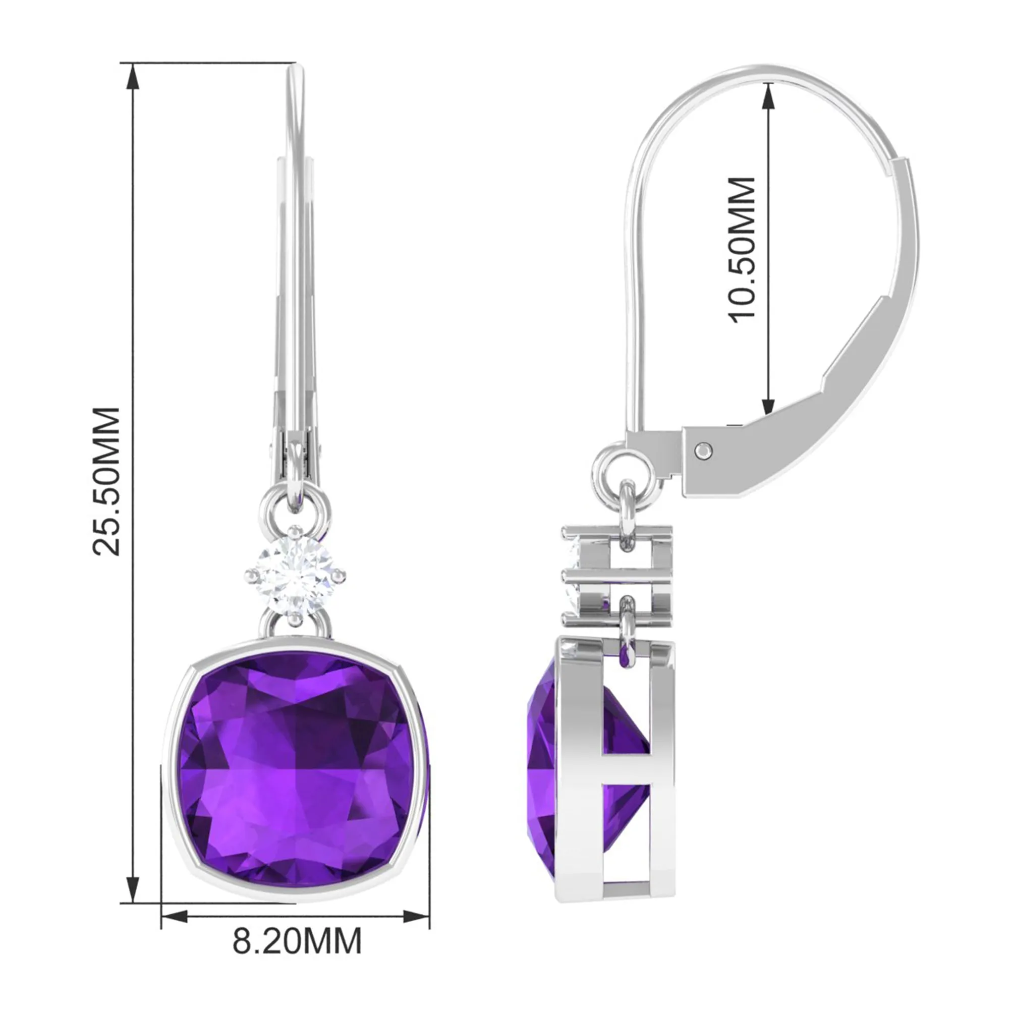Cushion Cut Amethyst and Diamond Drop Earrings