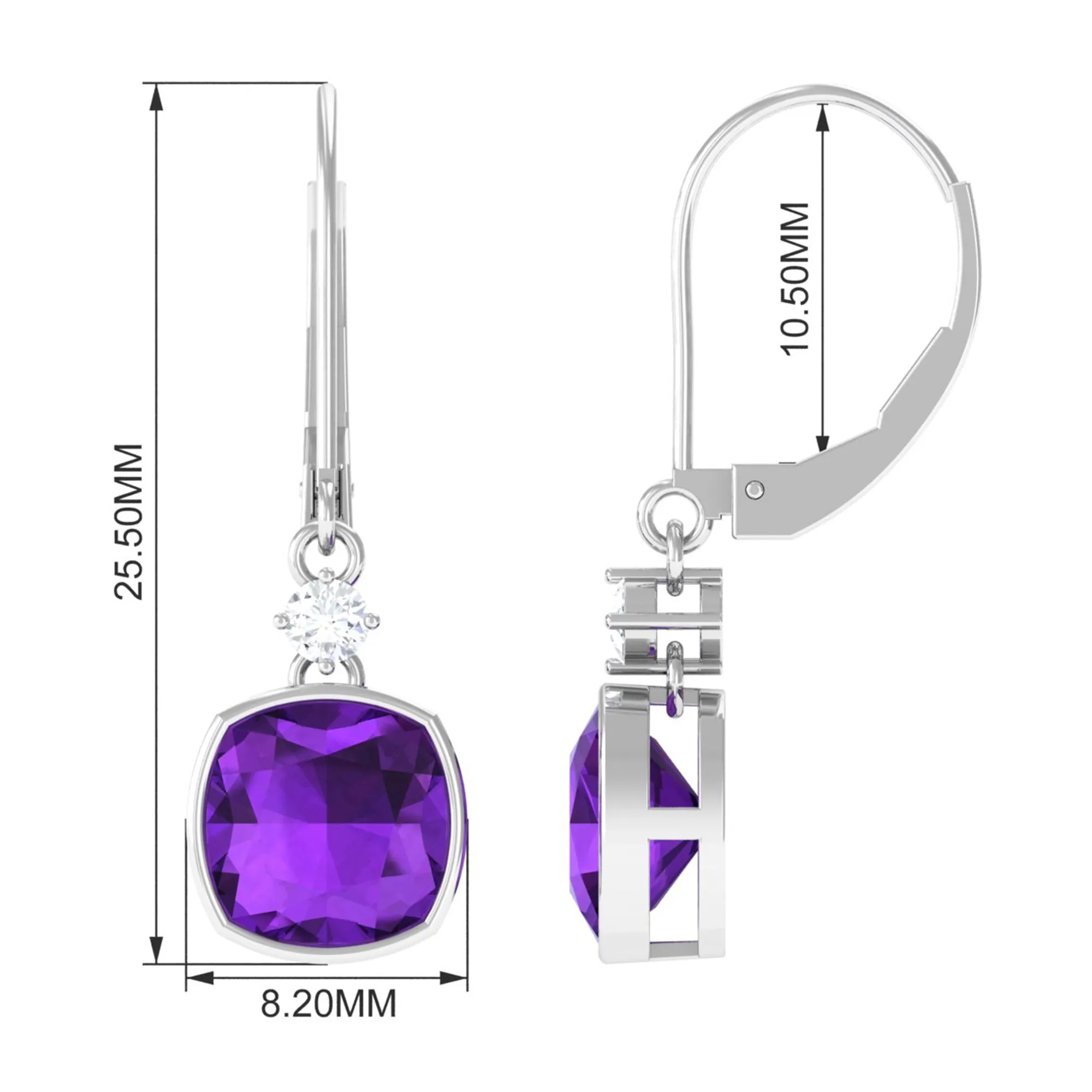 Cushion Cut Amethyst and Diamond Drop Earrings