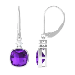 Cushion Cut Amethyst and Diamond Drop Earrings