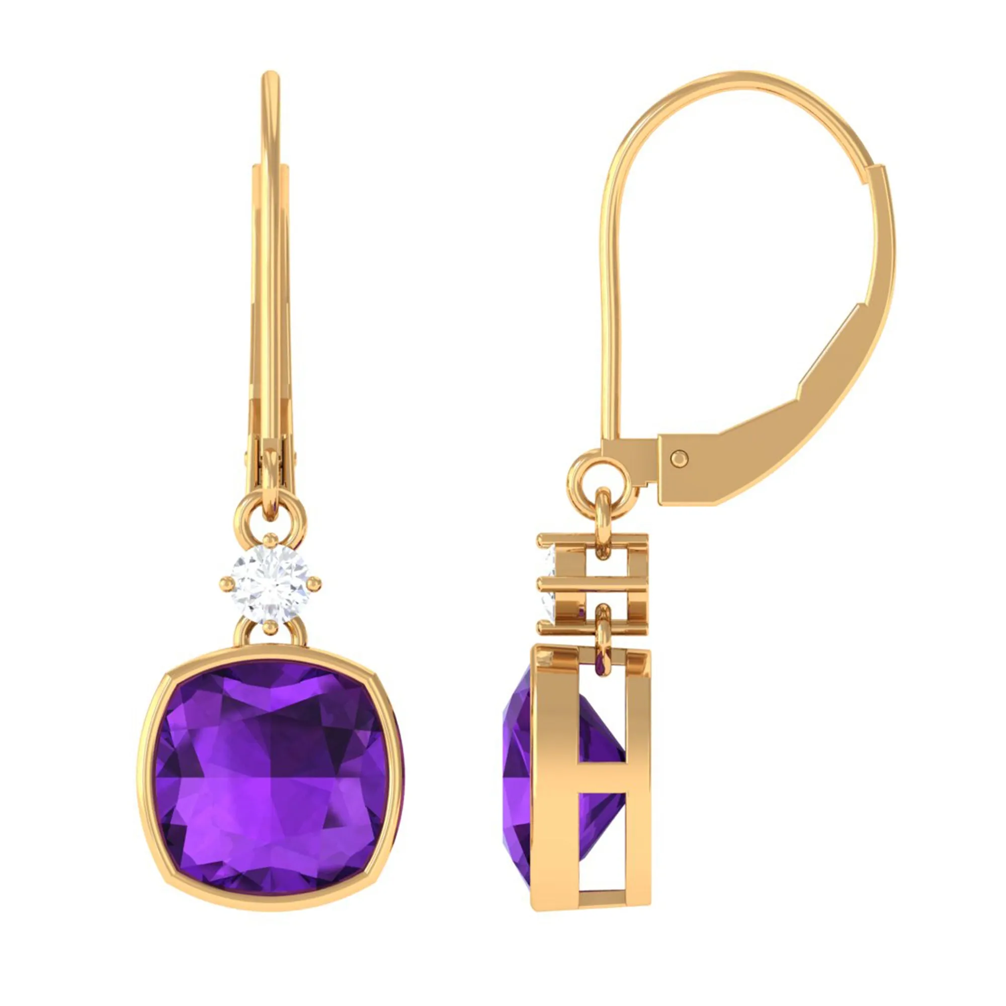 Cushion Cut Amethyst and Diamond Drop Earrings