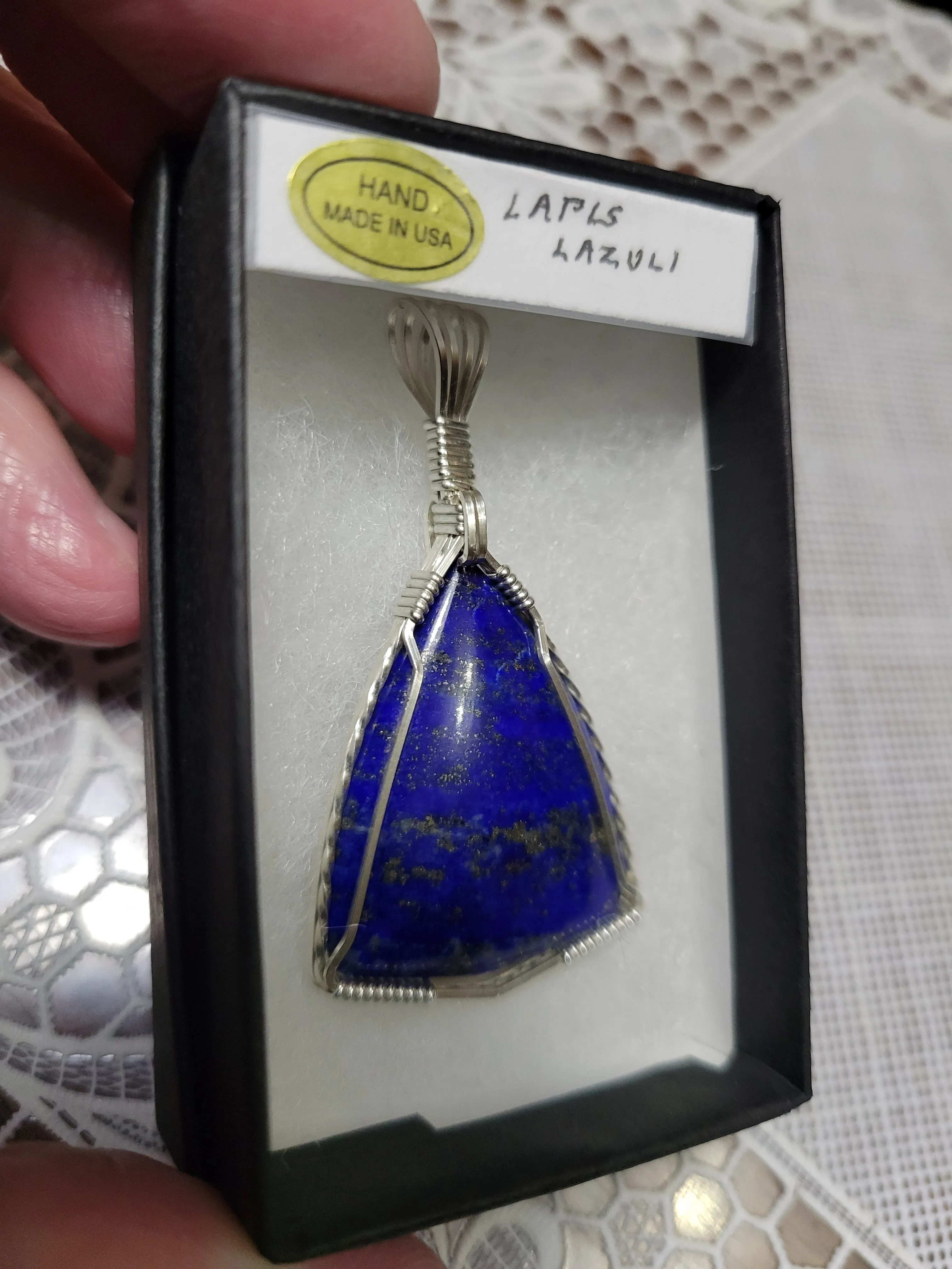 Custom Cut & Polished Wire Wrapped Lapis Lazuli Necklace/Pendant Sterling Silver