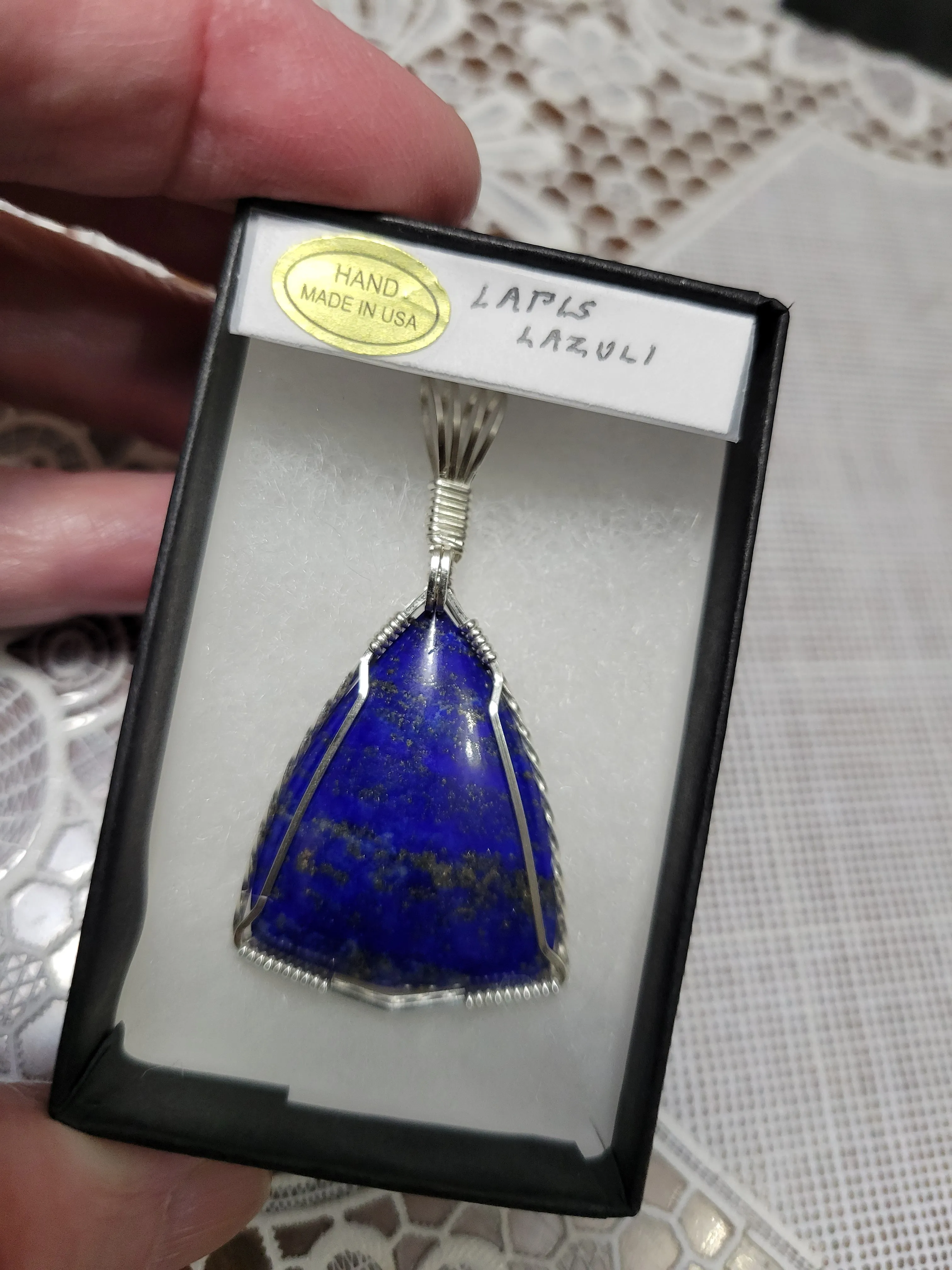 Custom Cut & Polished Wire Wrapped Lapis Lazuli Necklace/Pendant Sterling Silver
