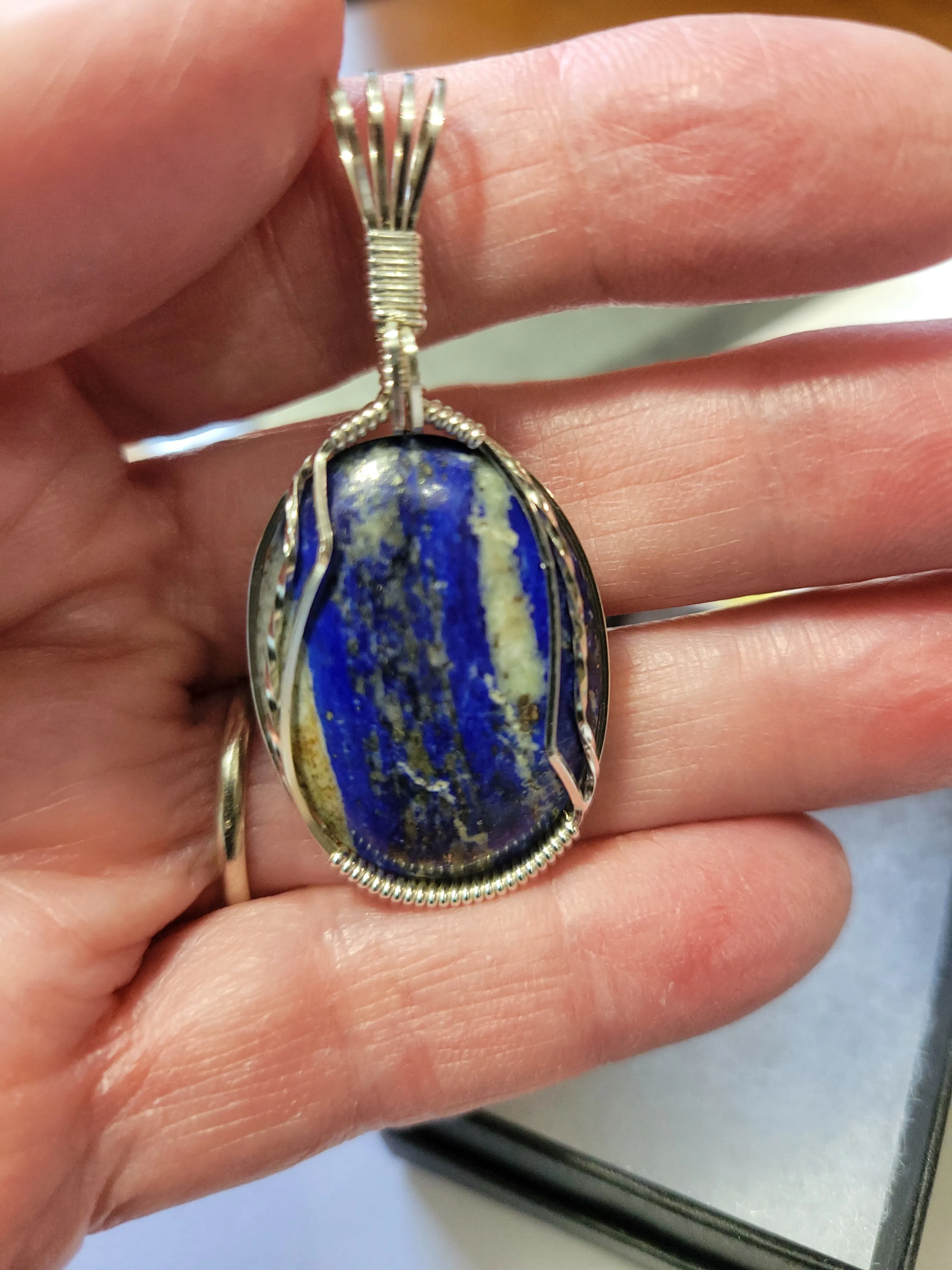 Custom Wire Wrapped Lapis Lazuli Necklace/Pendant Sterling Silver