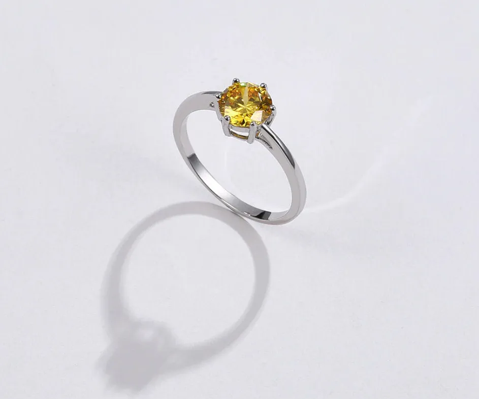 Dainty Citrine Ring for Women, Yellow Stone Silver Ring, Citrine Jewelry, November Birthstone, Crystal Gemstone Stacking Minimalist Gift