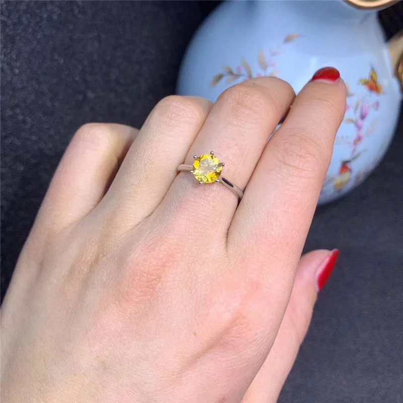 Dainty Citrine Ring for Women, Yellow Stone Silver Ring, Citrine Jewelry, November Birthstone, Crystal Gemstone Stacking Minimalist Gift