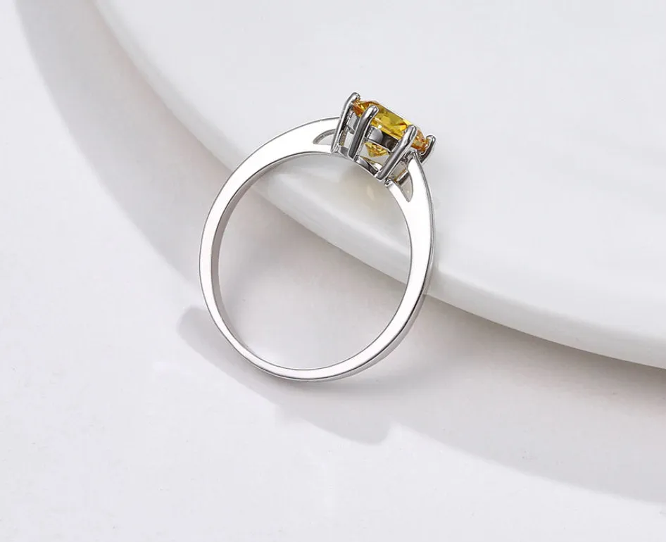 Dainty Citrine Ring for Women, Yellow Stone Silver Ring, Citrine Jewelry, November Birthstone, Crystal Gemstone Stacking Minimalist Gift