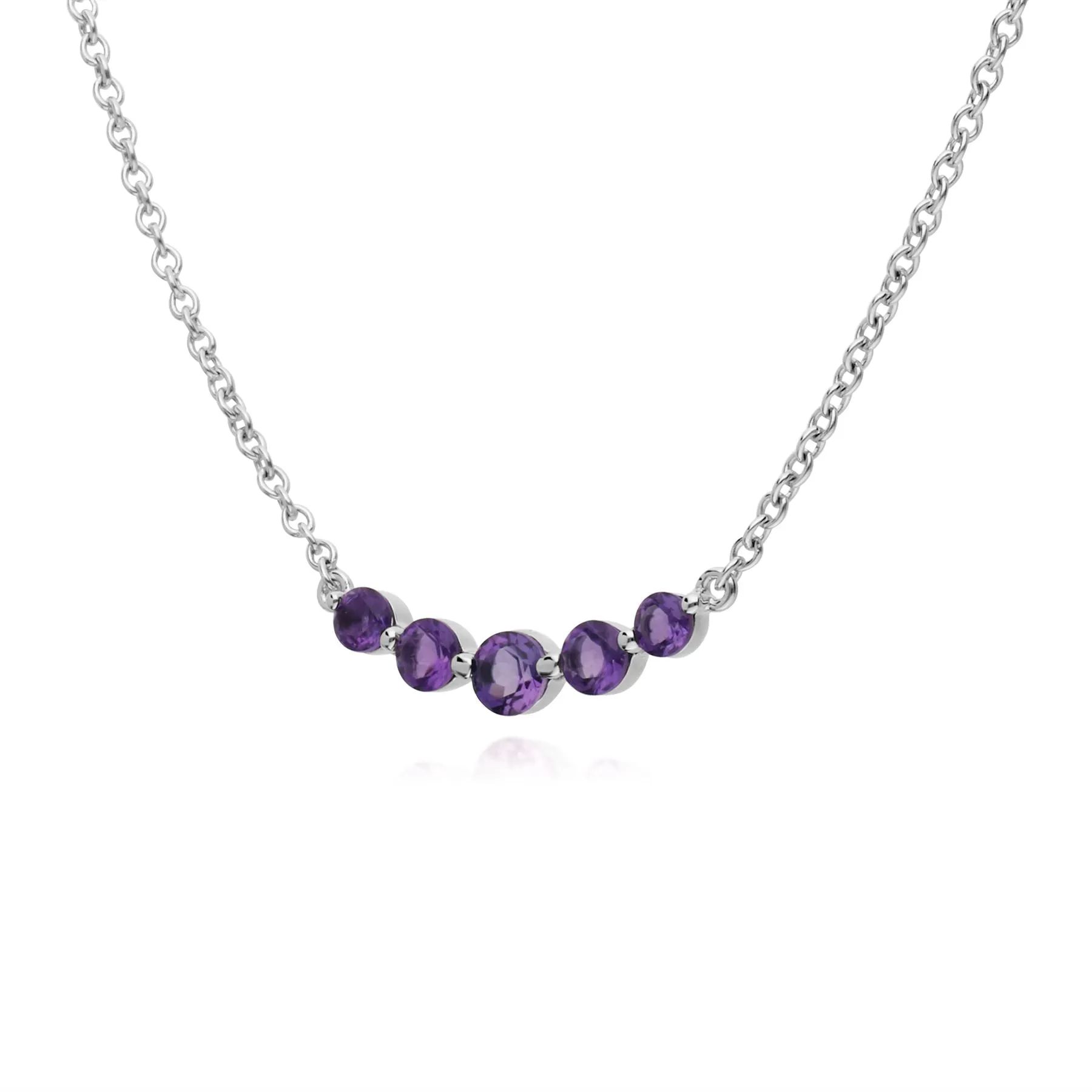 Damen Sterlingsilber Fünfstein Amethyst Rund Farbverlauf 45cm Halskette