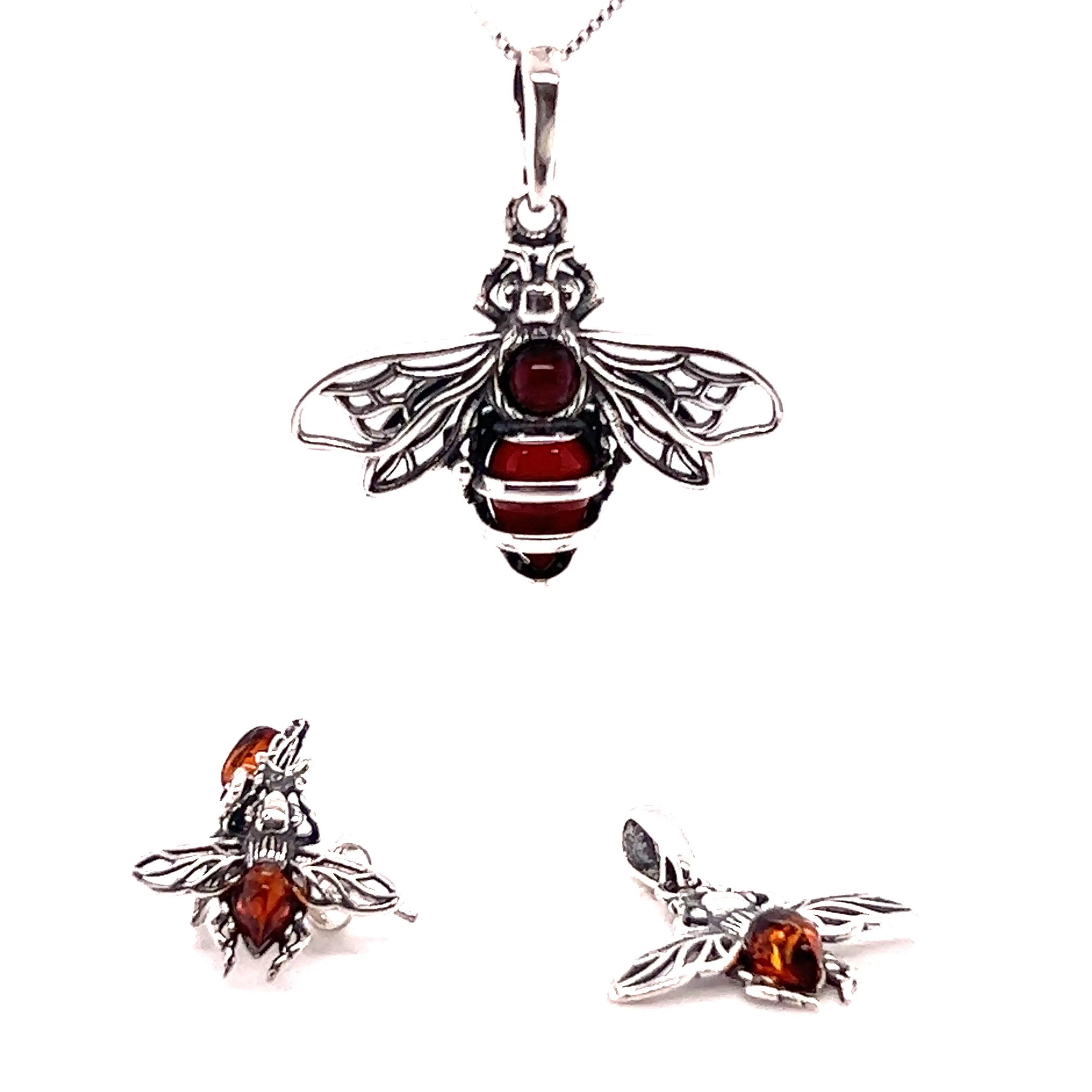 Detailed Baltic Amber Bee Studs