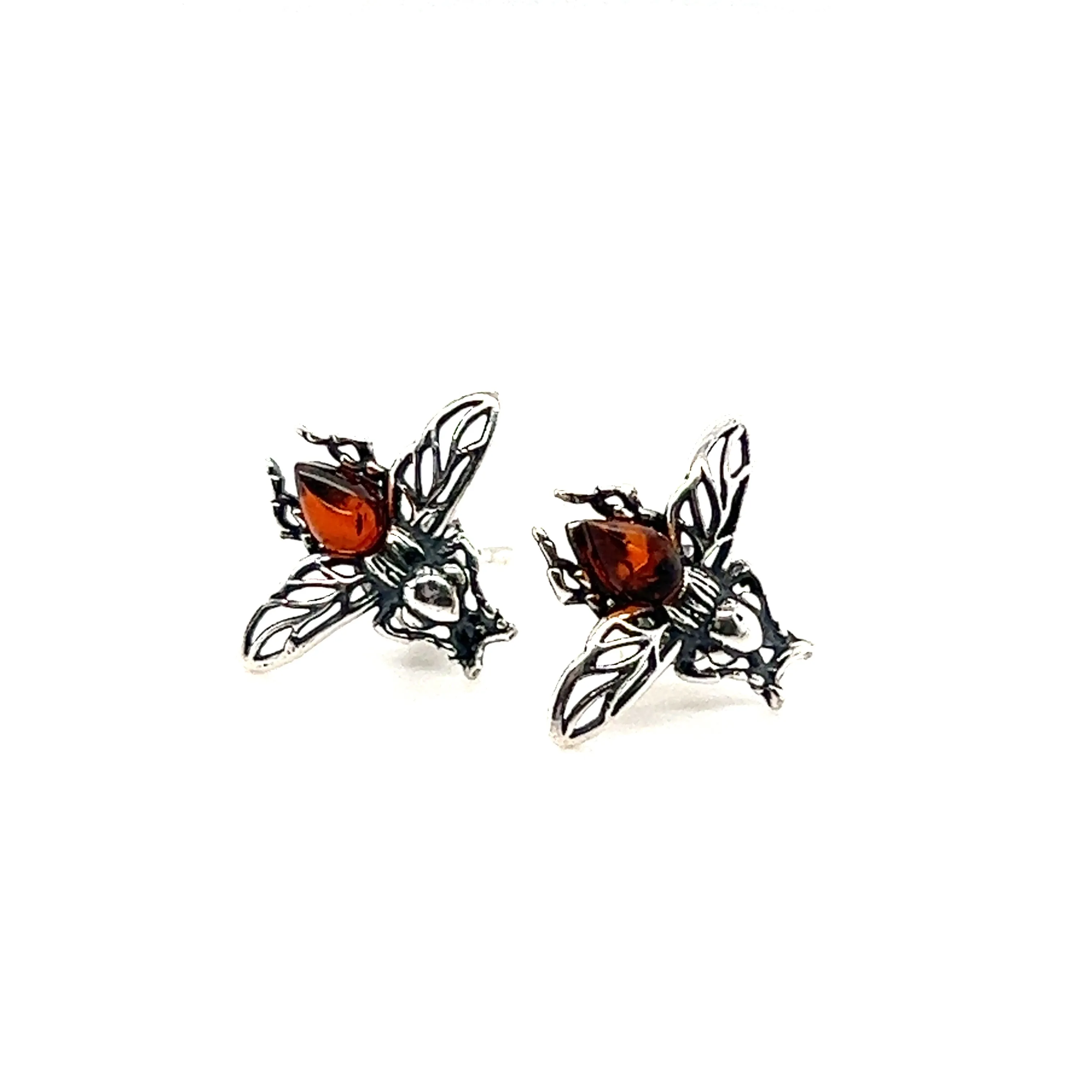 Detailed Baltic Amber Bee Studs