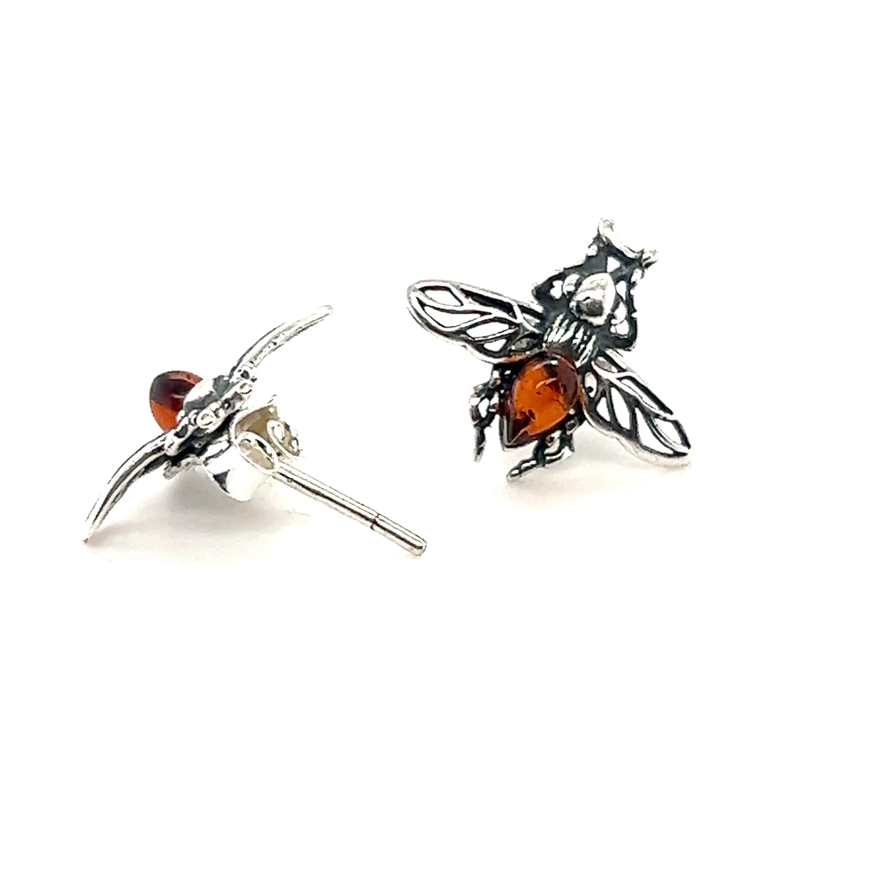 Detailed Baltic Amber Bee Studs