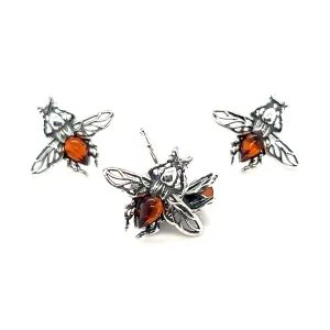 Detailed Baltic Amber Bee Studs