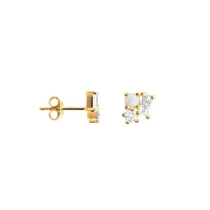 Dew Opal Gold Plate Zirconia Cluster Studs 3324GSOC