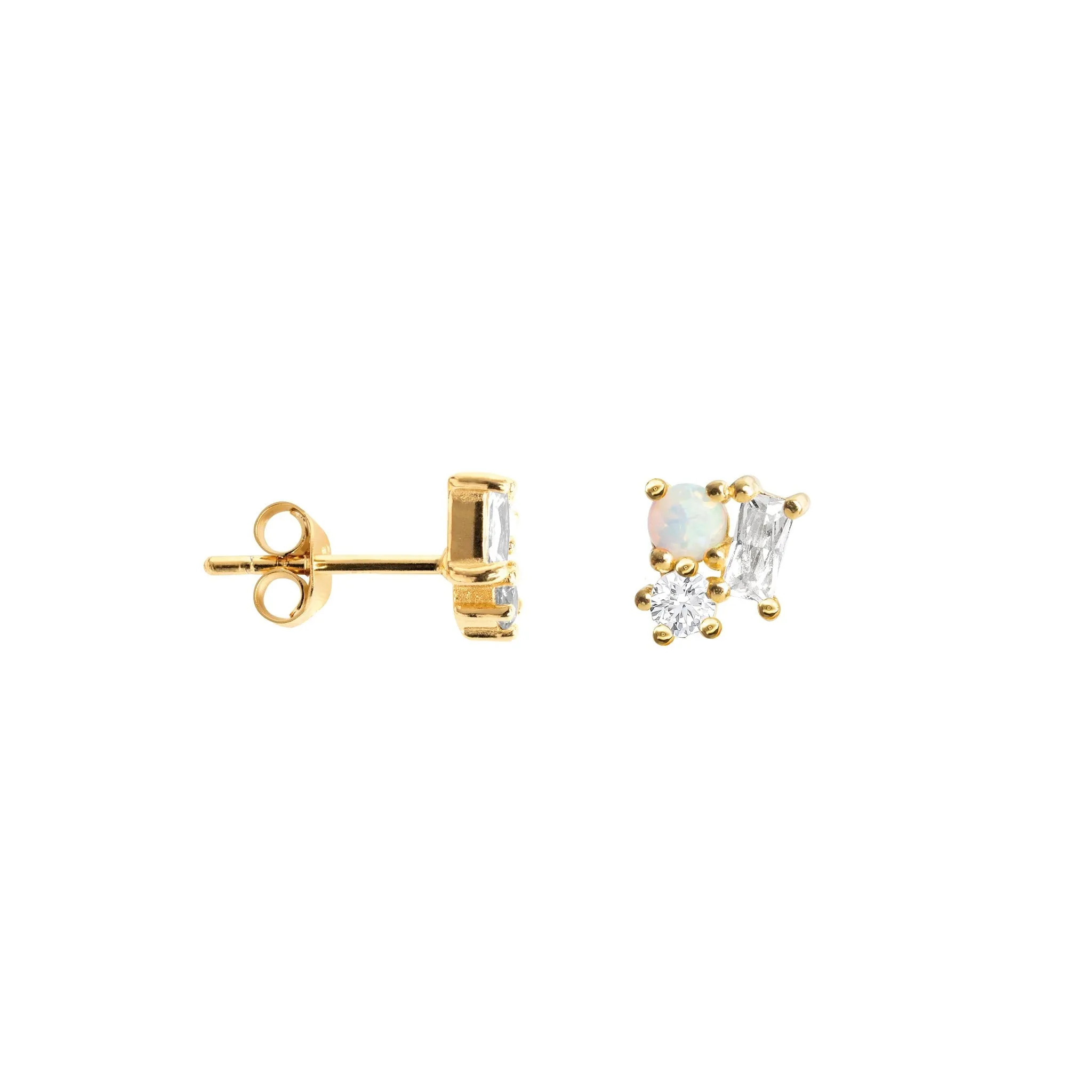 Dew Opal Gold Plate Zirconia Cluster Studs 3324GSOC