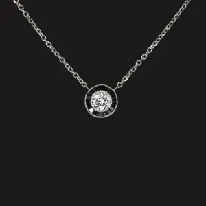 DIAMOND BLACK ONYX PENDANT NECKLACE VINTAGE STYLE ART DECO NATURAL TARGET HALO
