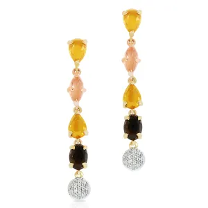 Diamond, Citrine and Quartz Drop Earrings