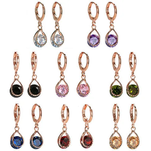 Diamond Drops Colorful Hoop Earrings In Rose Gold And Silver polish