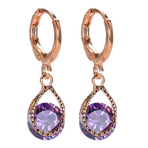 Diamond Drops Colorful Hoop Earrings In Rose Gold And Silver polish