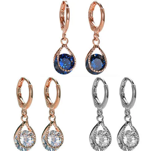 Diamond Drops Colorful Hoop Earrings In Rose Gold And Silver polish