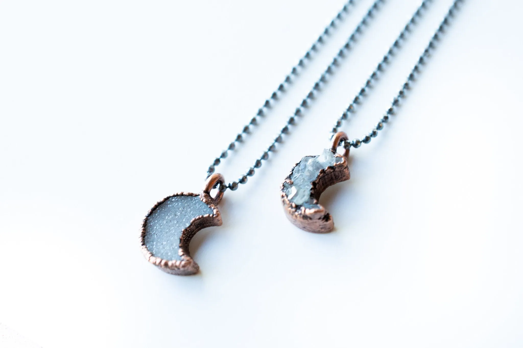 Druzy crystal moon necklace | Electroformed druzy necklace