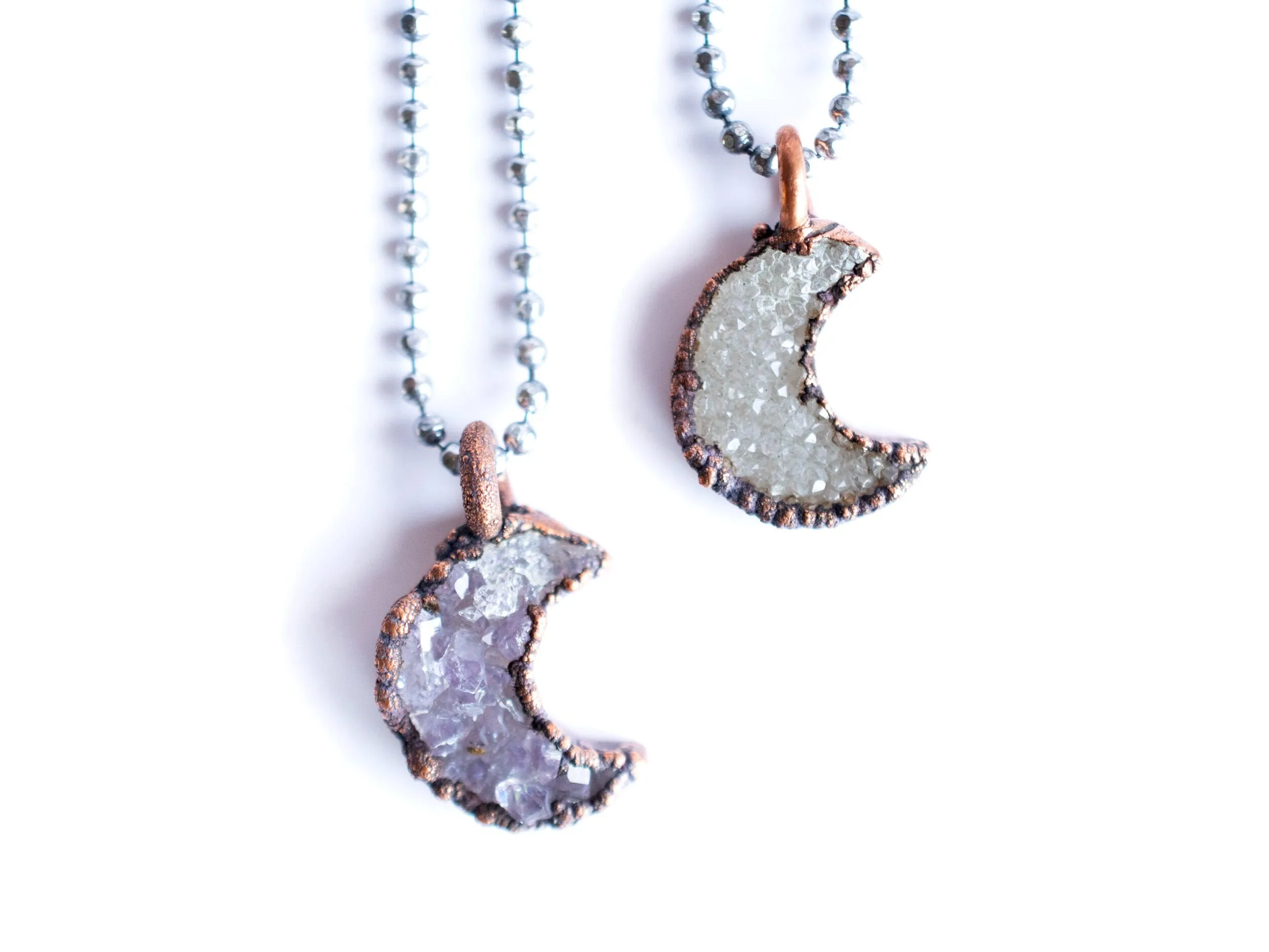 Druzy crystal moon necklace | Electroformed druzy necklace