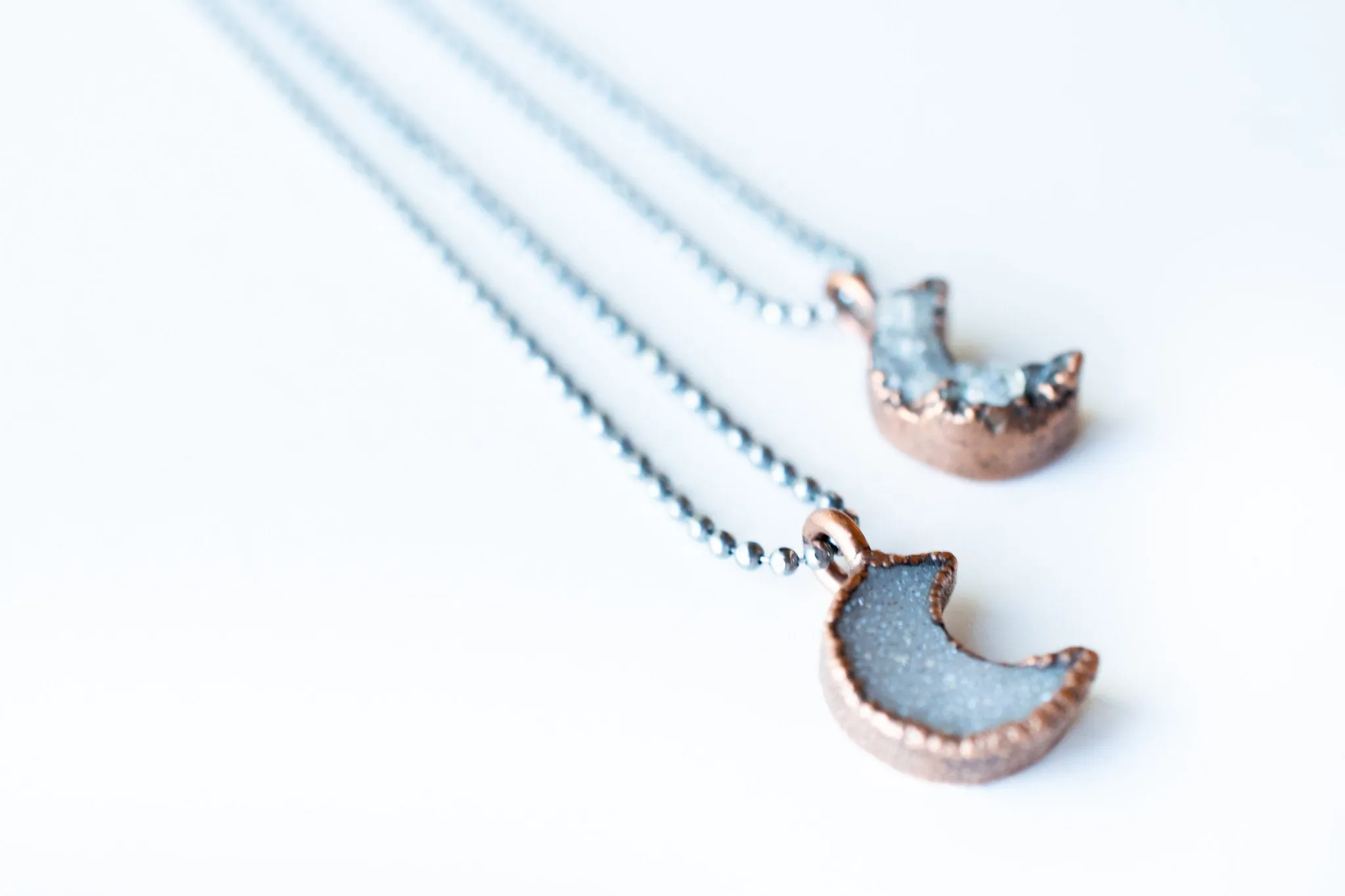 Druzy crystal moon necklace | Electroformed druzy necklace