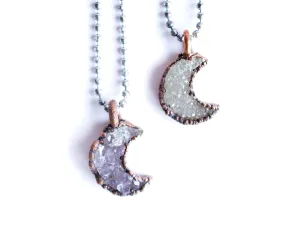 Druzy crystal moon necklace | Electroformed druzy necklace