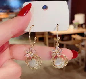 E1447 - Opal Golden Hollow Drop Earrings