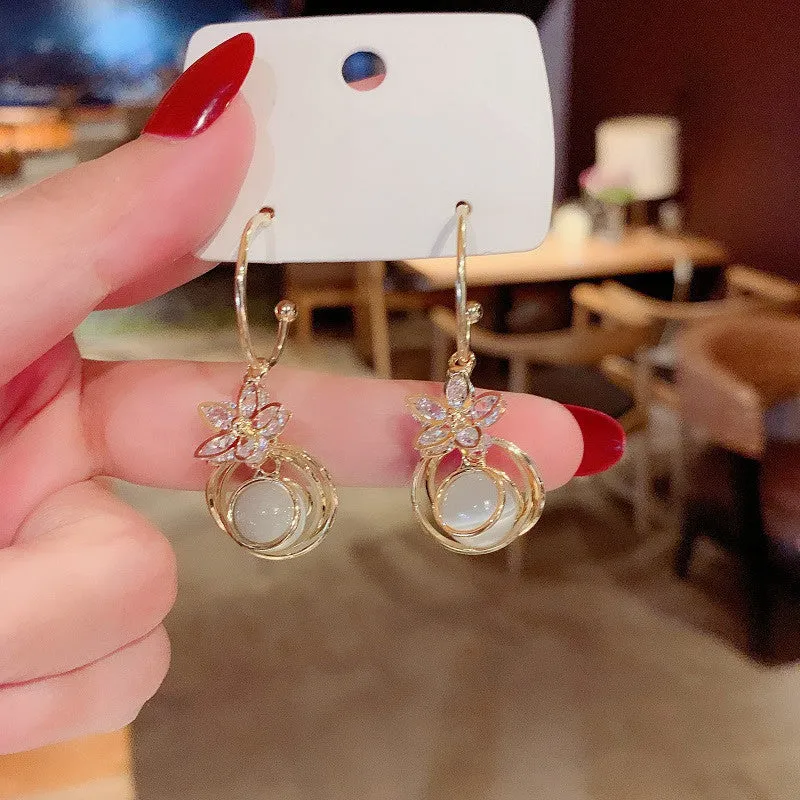 E1447 - Opal Golden Hollow Drop Earrings