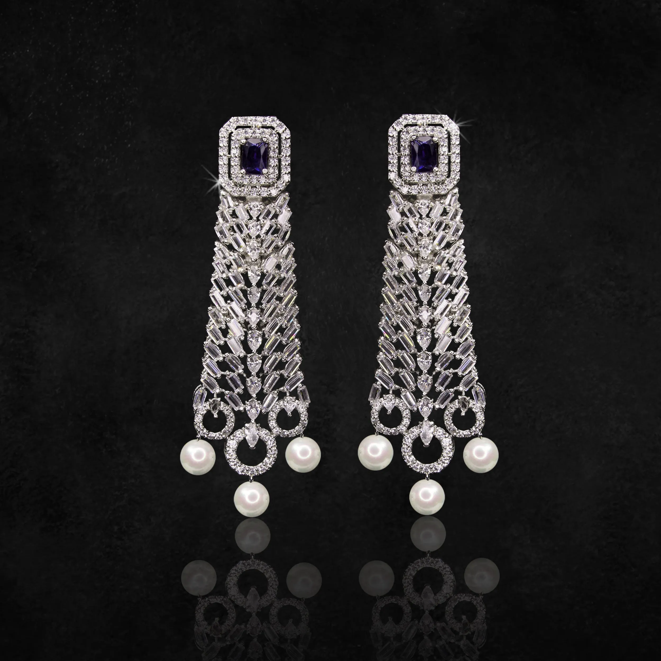 Earrings in Blue Onyx, Pearls and Zircons
