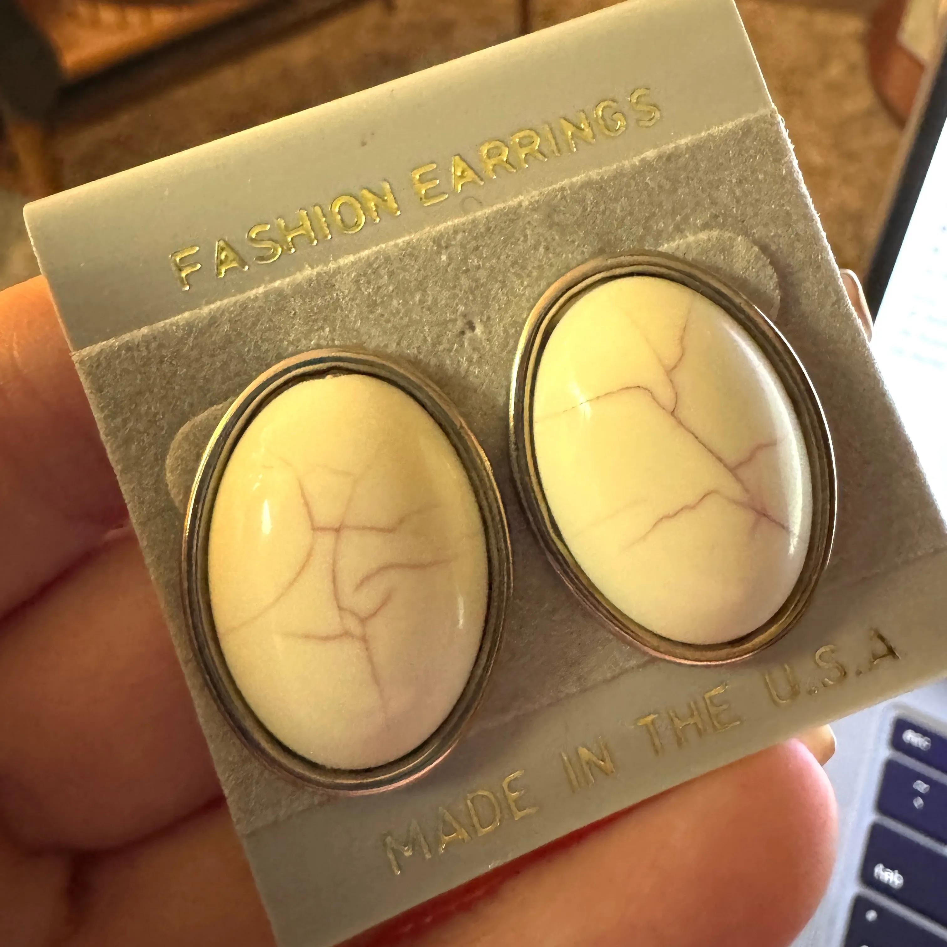 Eggshell Pink Crackle Studs - Kooky Deadstock Earrings