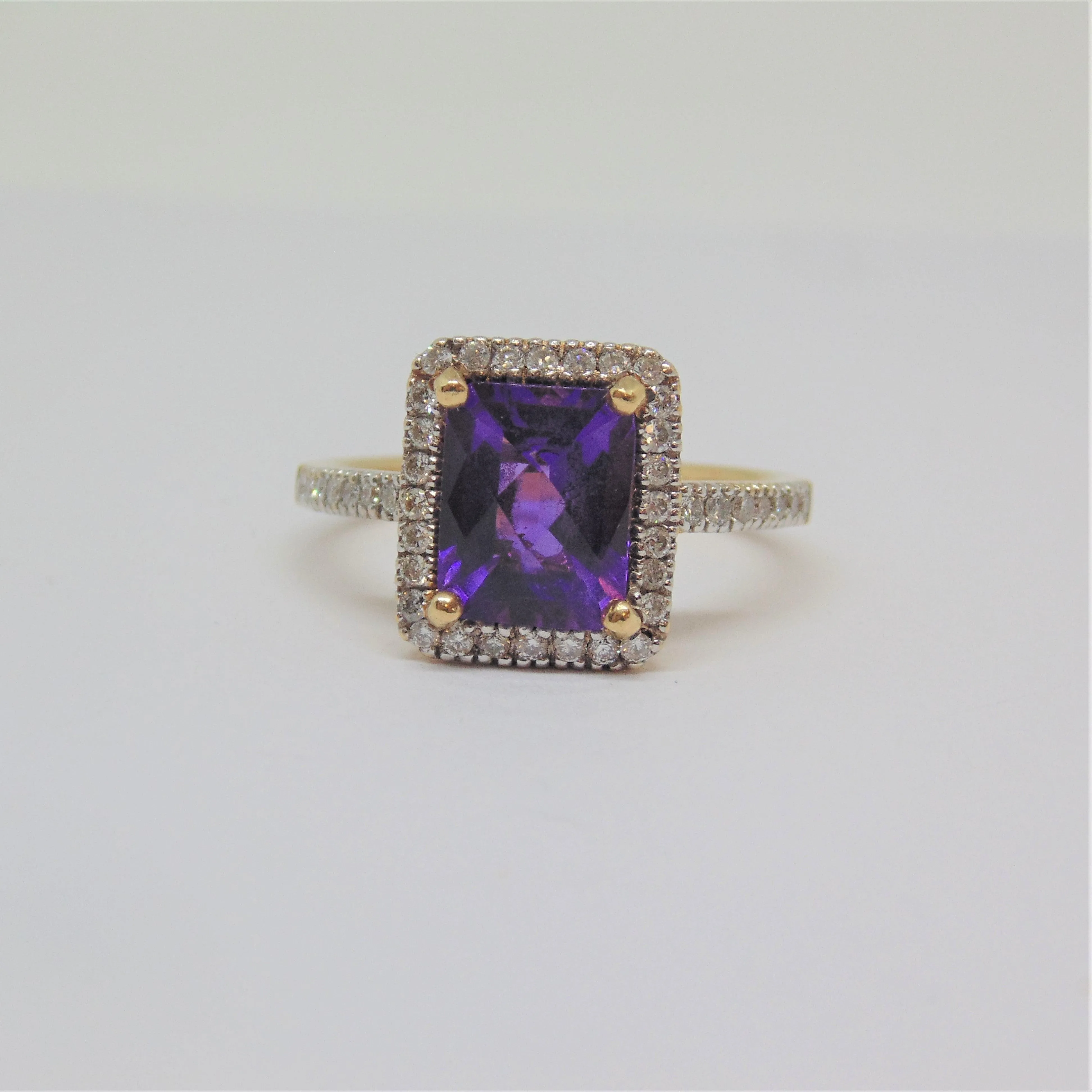 Emerald Cut Amethyst Diamond Halo Ring | Thenetjeweler
