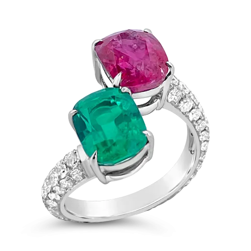 Emerald, Ruby & Diamond Bypass Ring