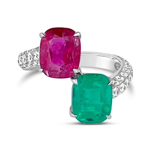 Emerald, Ruby & Diamond Bypass Ring