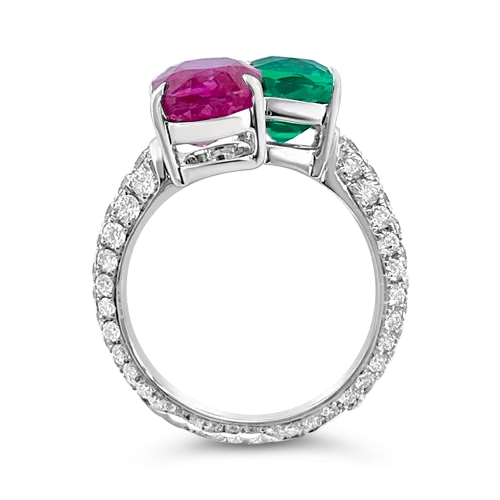 Emerald, Ruby & Diamond Bypass Ring